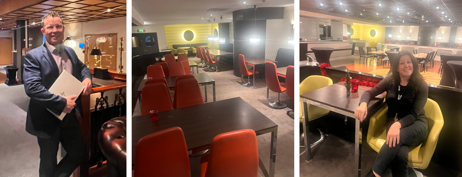 Ralf och Ylva visar möbler.