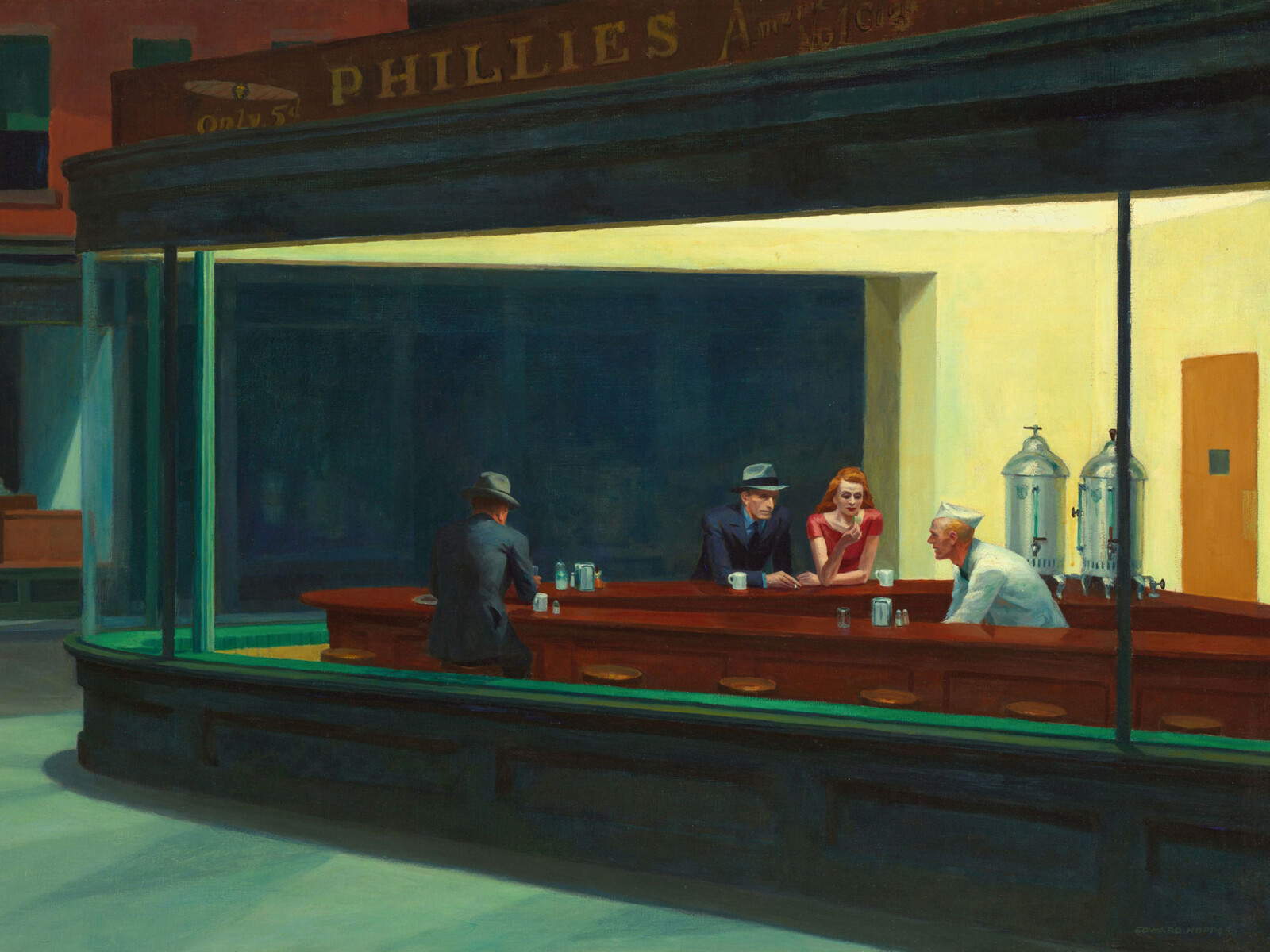 Nighthawks, Edward Hopper, 1942, AIC Chicago (landscape)